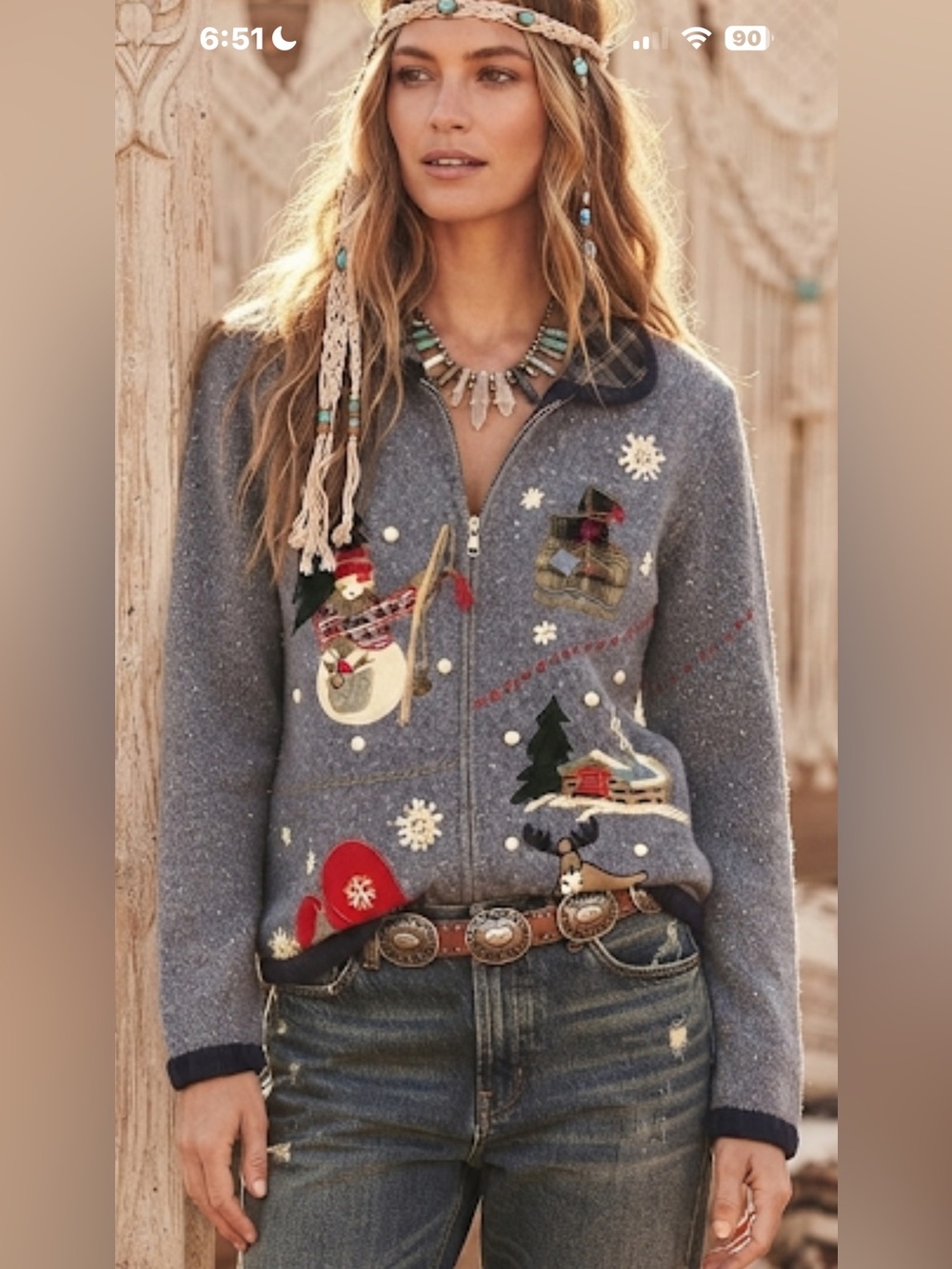 Victoria Jones Woman Holiday Embroidered Zip Cardigan Sweater Large